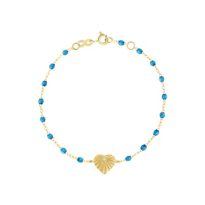 Bracelet Gigi Clozeau Cœur Lumière en or jaune, résine azur et diamants, taille 17cm