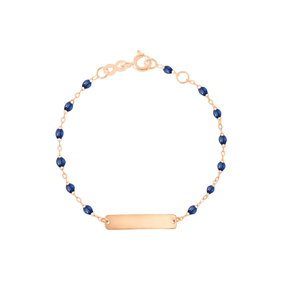 Bracelet Gigi Clozeau Little Gigi en or rose et résine bleu prusse, taille 13cm