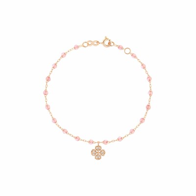 Bracelet Gigi Clozeau Lucky coeur en or rose, diamants et résine rosée, taille 17cm