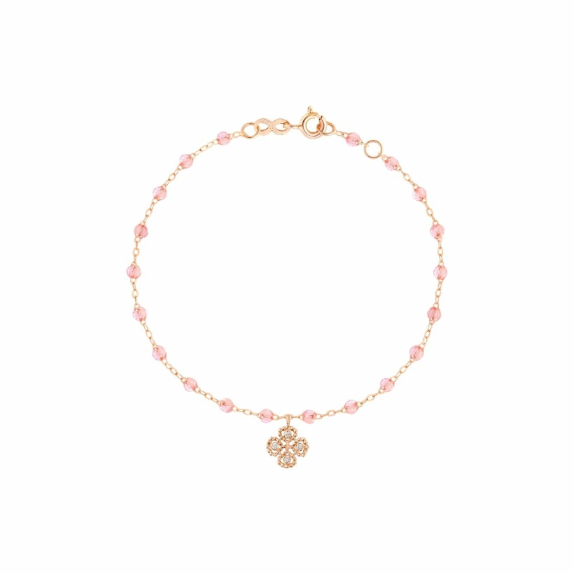 Bracelet Gigi Clozeau Lucky coeur en or rose, diamants et résine rosée, taille 17cm