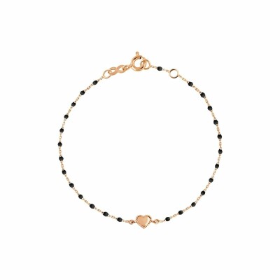 Bracelet Gigi Clozeau Lucky coeur en or rose et résine noire, 17cm