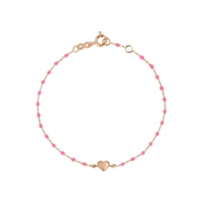 Bracelet Gigi Clozeau Lucky Cœur en or rose et résine rose fluo, taille 17cm
