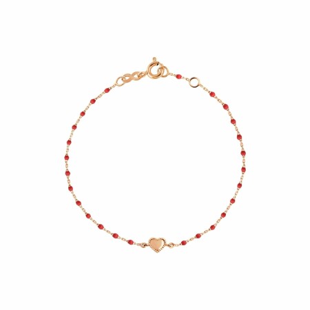 Bracelet Gigi Clozeau Lucky coeur en or rose et résine coquelicot, taille 17cm