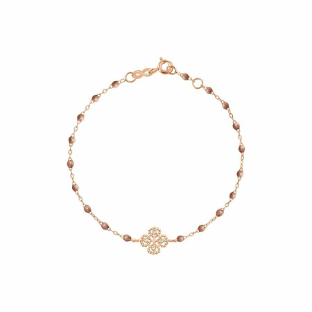 Bracelet Gigi Clozeau Lucky Trèfle en or rose, diamants et résine cuivre, taille 17cm