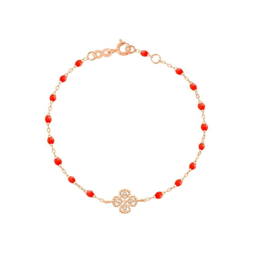 Gigi Clozeau Lucky Trèfle bracelet, rose gold, diamonds and coral resin, size 17cm