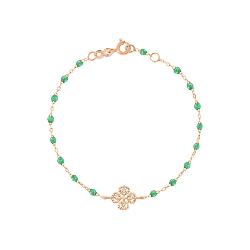 Gigi Clozeau Lucky Trèfle bracelet, rose gold, mint resin and diamonds, size 17cm