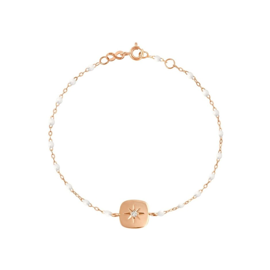 Bracelet Gigi Clozeau Miss Gigi en or rose, résine blanche et diamant, 17cm