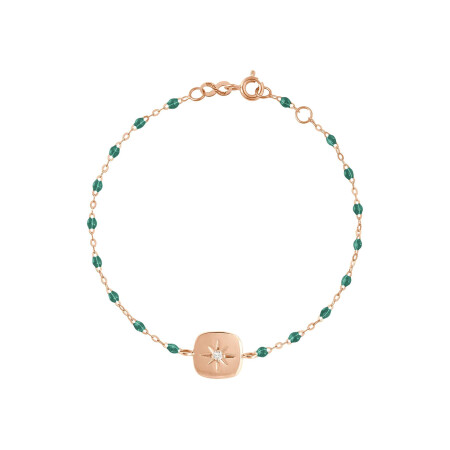 Bracelet Gigi Clozeau Miss Gigi en or rose, résine vert émeraude et diamant, taille 17cm