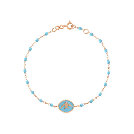 Bracelet Gigi Clozeau Poisson Ange en or rose et résine turquoise bleu, taille 17cm