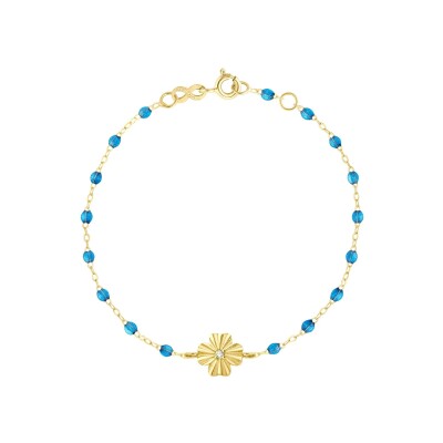 Bracelet Gigi Clozeau Trèfle Lumière en or jaune, résine azur et diamants, taille 17cm