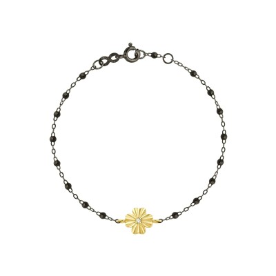 Bracelet Gigi Clozeau Trèfle Lumière en or noir, or jaune, résine noire et diamant, taille 17cm