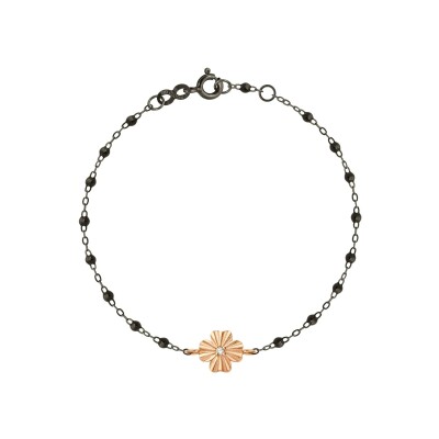 Bracelet Gigi Clozeau Trèfle Lumière en or noir, or rose, résine noire et diamant, taille 17cm