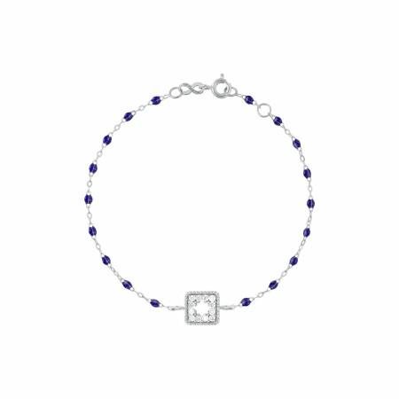 Bracelet Gigi Clozeau Trésor en or blanc, diamants et résine bleu prusse, taille 17cm