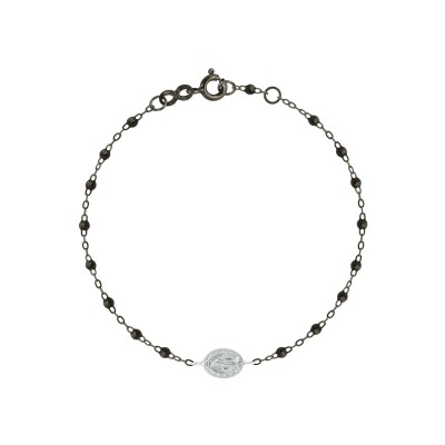 Bracelet Gigi Clozeau Madone en or noir, or blanc et résine noire, taille 17cm