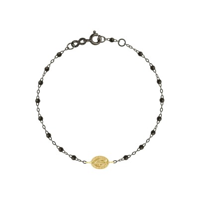 Bracelet Gigi Clozeau Madone en or noir, or jaune et résine noire, taille 17cm