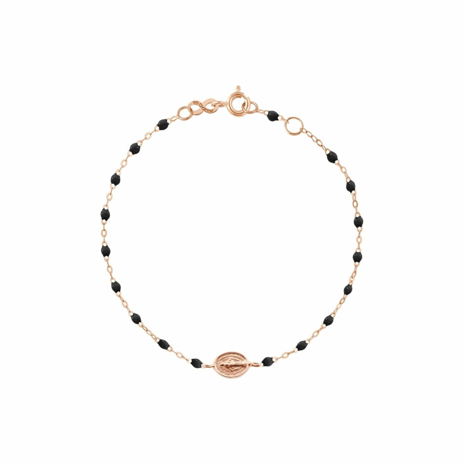 Bracelet Gigi Clozeau Madone en or rose, résine noire, taille 17cm