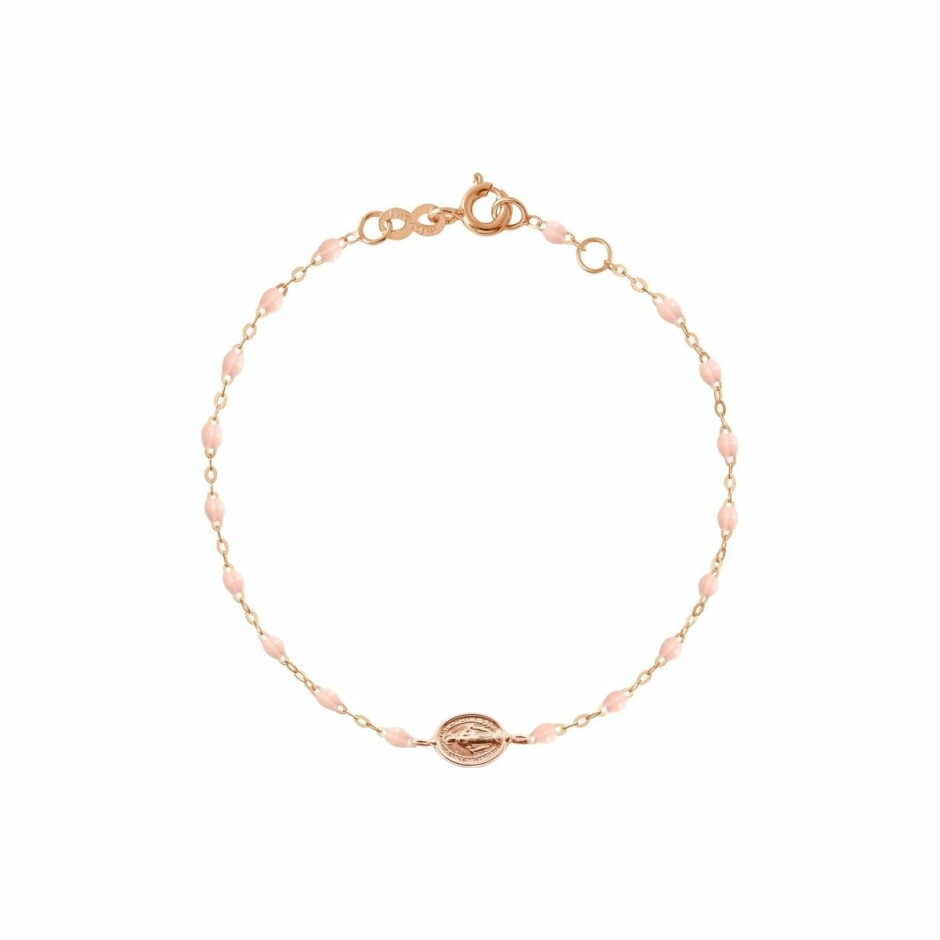 Bracelet Gigi Clozeau Madone en or rose, résine rose bébé, taille 17cm