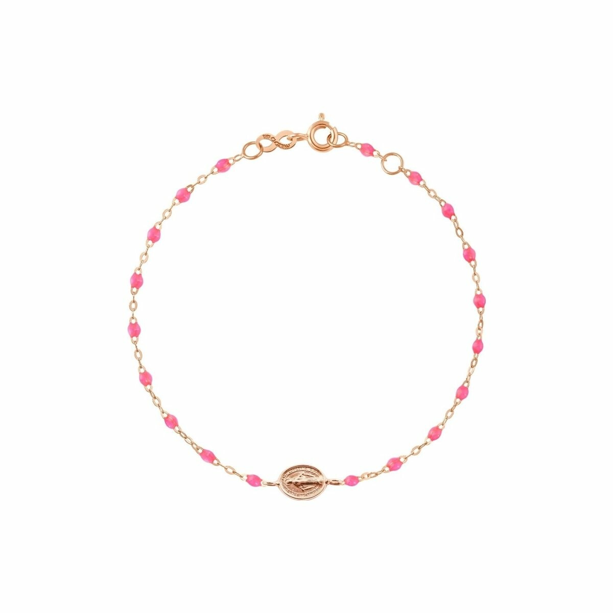 Bracelet Gigi Clozeau Madone en or rose, résine rose fluo, taille 17cm