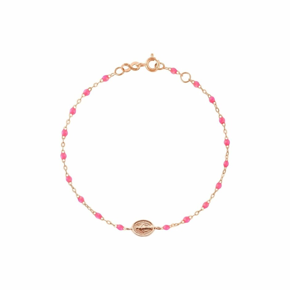 Bracelet Gigi Clozeau Madone en or rose, résine rose fluo, taille 17cm