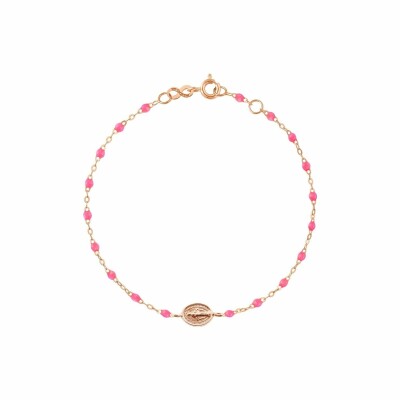 Bracelet Gigi Clozeau Madone en or rose, résine rose fluo, taille 17cm