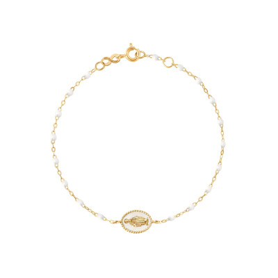 Bracelet Gigi Clozeau Madone en or jaune et résine blanche, taille 17cm