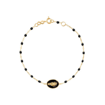 Bracelet Gigi Clozeau Madone en or jaune et résine noire, taille 17cm