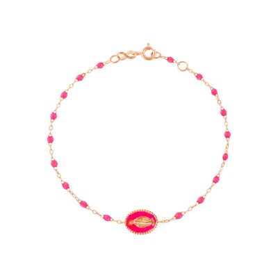 Bracelet Gigi Clozeau Madone en or rose et résine rose fluo, taille 17cm