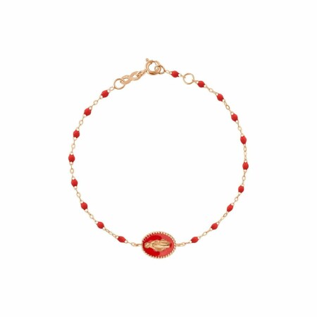 Bracelet Gigi Clozeau Madone en or rose et résine rouge coquelicot, taille 17cm