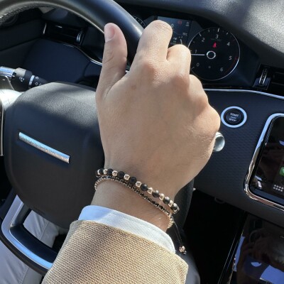 Bracelet Doux Essentials en or rose et onyx