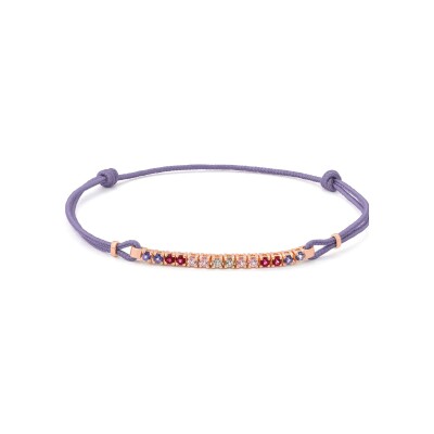 Bracelet cordon violet, or rose et topaze
