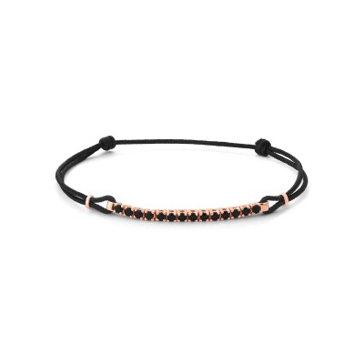 Bracelet cordon noir, or rose et spinelle noir