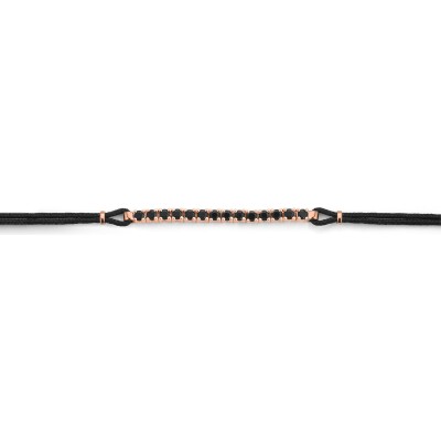Bracelet cordon noir, or rose et spinelle noir