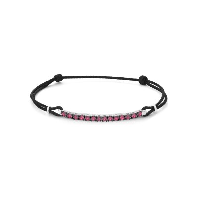 Bracelet cordon noir, or blanc et rubis 0.60ct