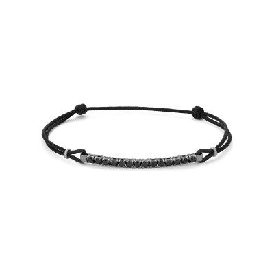 Bracelet cordon noir, or blanc rhodié et diamants noirs 0.50ct