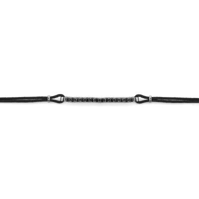 Bracelet cordon noir, or blanc rhodié et diamants noirs 0.50ct