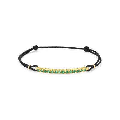 Bracelet cordon noir, or jaune et émeraude 0.50ct