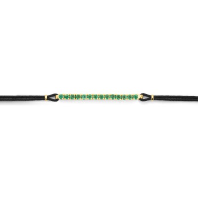 Bracelet cordon noir, or jaune et émeraude 0.50ct