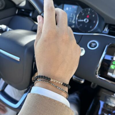 Bracelet Jaibor Wolf Small en or rose et onyx