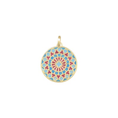 Pendentif rond multicolore en or jaune