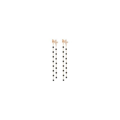 Boucles d'oreilles Dansantes Gigi Clozeau Spark en or rose, résine noire et diamants