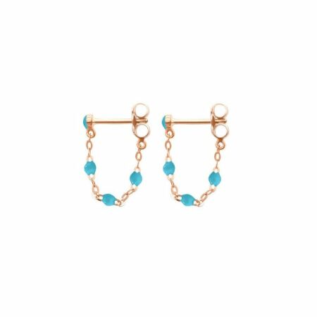 Boucles d'oreilles Gigi Clozeau Classique en or rose, et résine turquoise