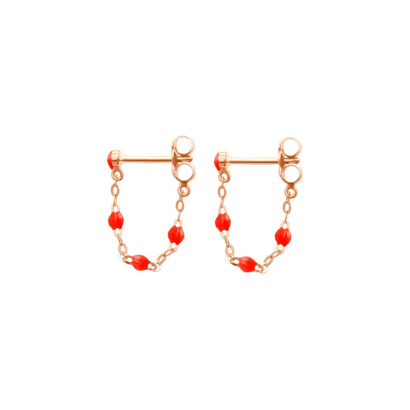 Boucles d'oreilles pendantes Gigi Clozeau Classique en or rose et résine corail