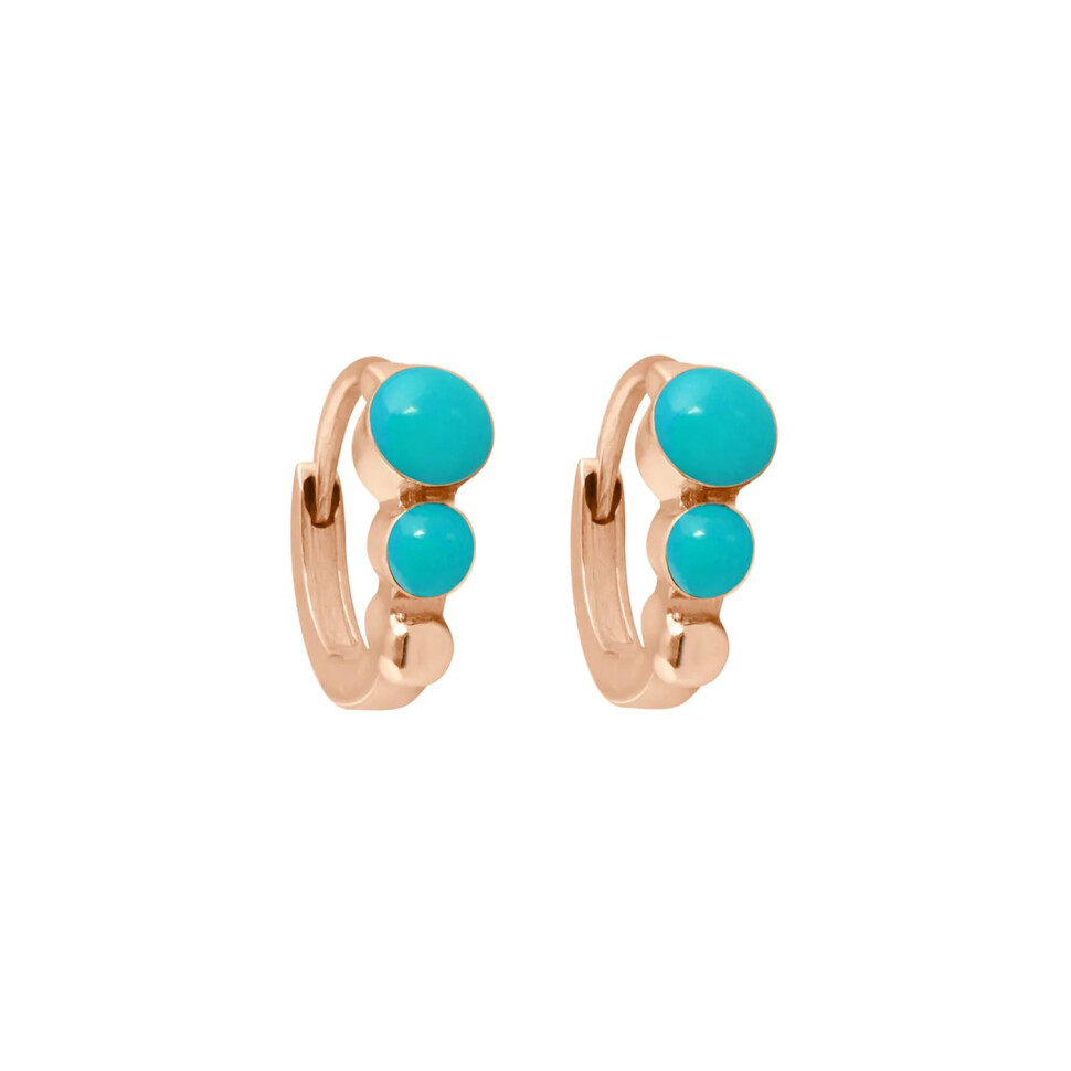 Boucles d'oreilles pendantes Gigi Clozeau Classique en or rose et résine turquoise vert