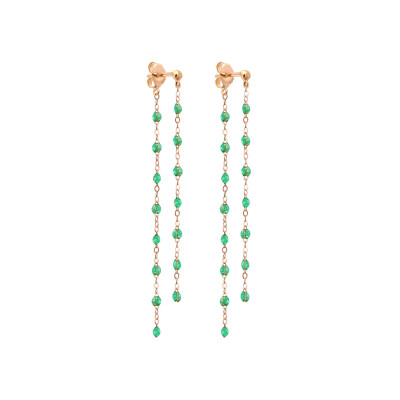 Boucles d'oreilles pendantes Gigi Clozeau Classique en or rose et résine menthe