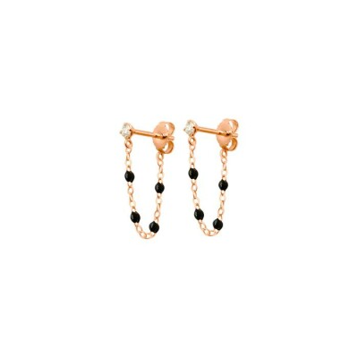 Boucles d'oreilles Gigi Clozeau Suprême en or rose, résine noire et diamants