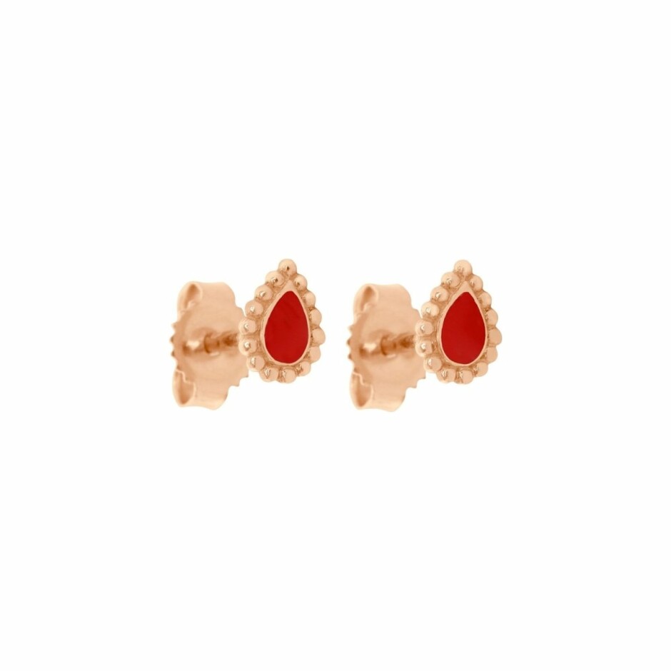 Boucles d'oreilles Gigi Clozeau Cashmere en or rose et résine coquelicot