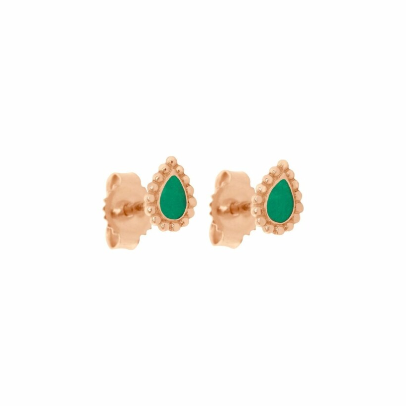 Boucles d'oreilles Gigi Clozeau Cashmere en or rose et résine vert émeraude