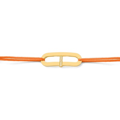 Bracelet cordon orange, or jaune et diamants 0.02ct