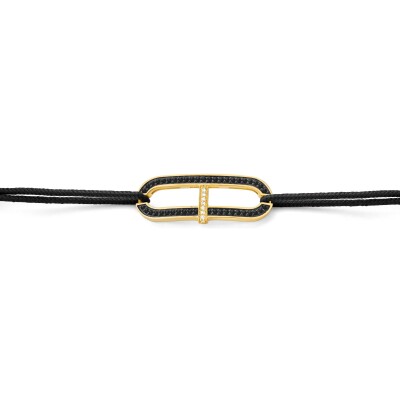 Bracelet cordon noir, or jaune et diamants 0.19ct