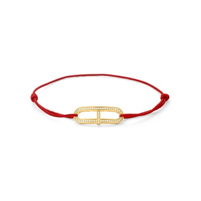 Bracelet cordon rouge, or jaune et diamants 0.19ct